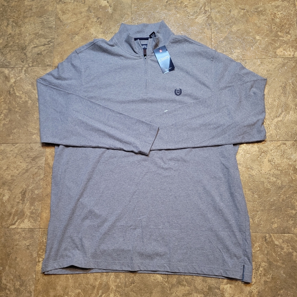 Chaps 1/4 Zip Pullover Shirt Mens 2XLT Gray Long Sleeve Mock Neck Preppy